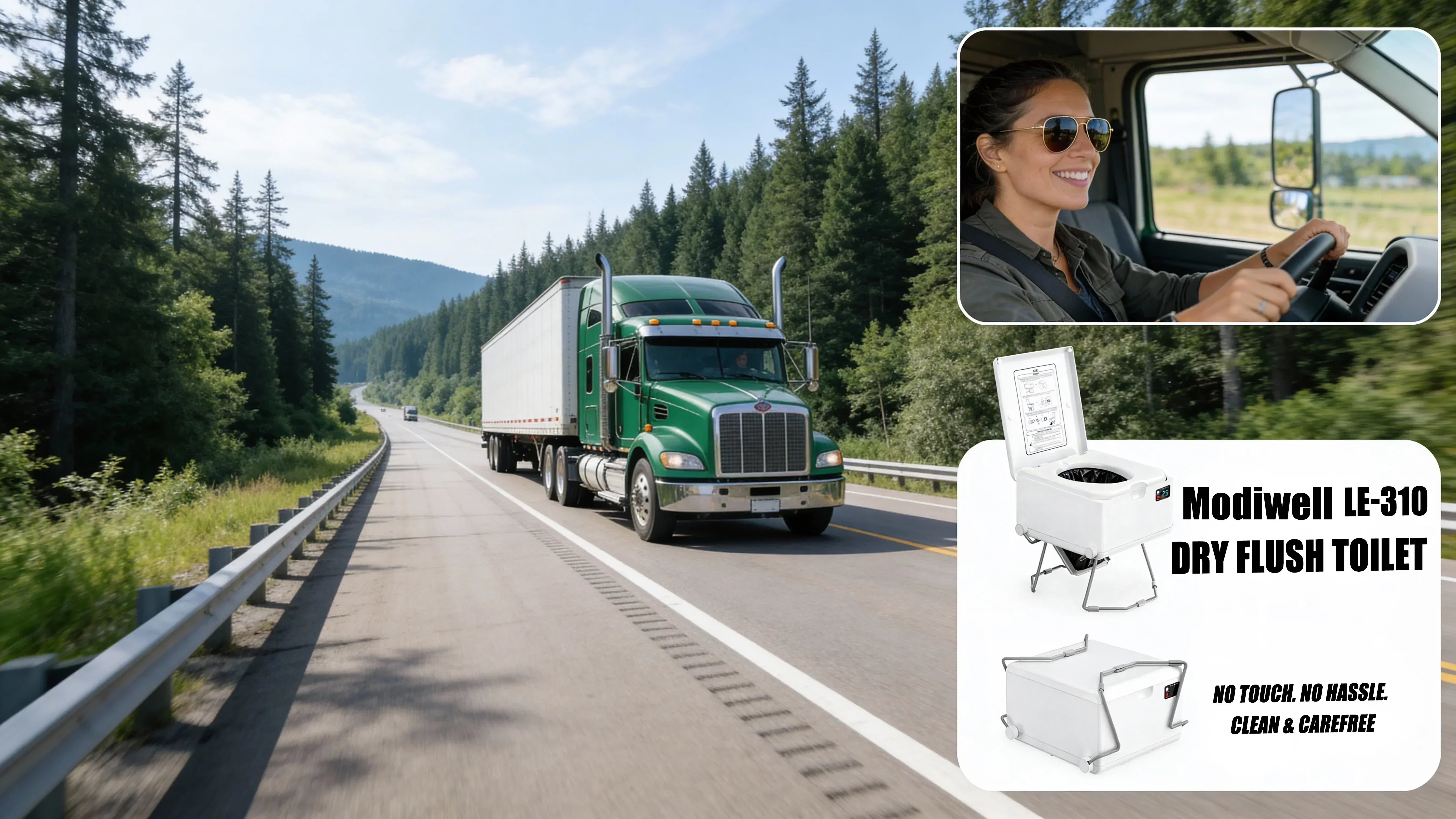 Modiwell LE-310 dry flush portable toilet for truck drivers