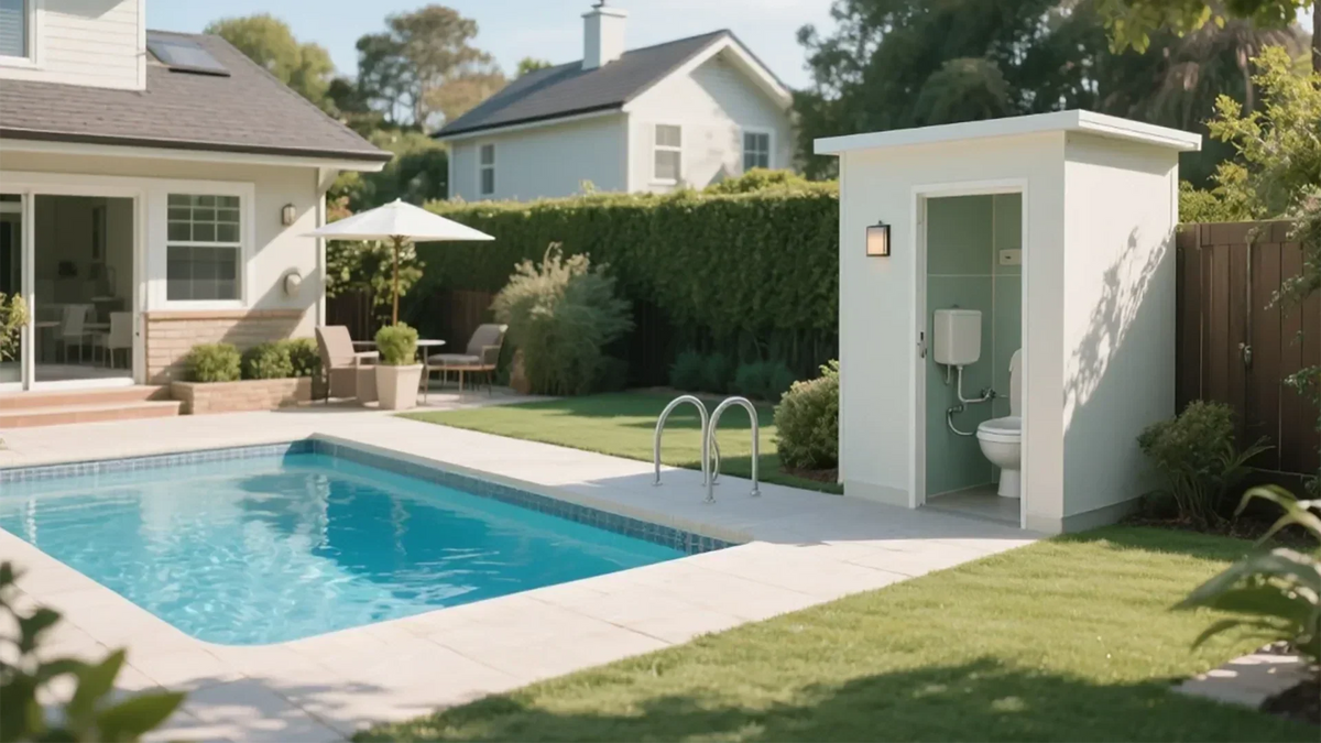 Outdoor swimming pool toilet