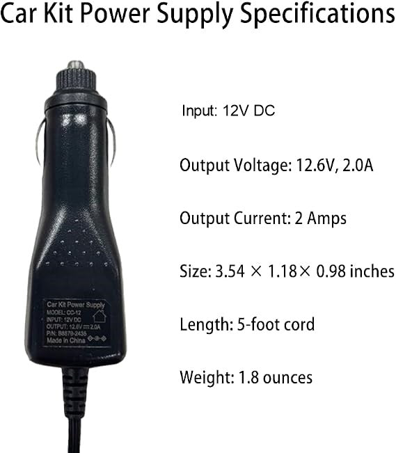 12V Car Kit Power Supply for LE-310, R1808, LE-330 Dry Flush Toilets - Cigarette Lighter Adapter with 5FT Cable