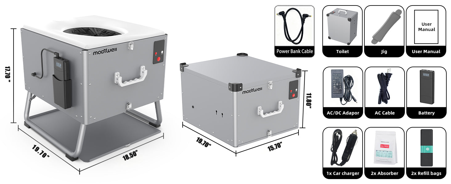 Modiwell PT-830 dry flush toilet dimensions and product configuration