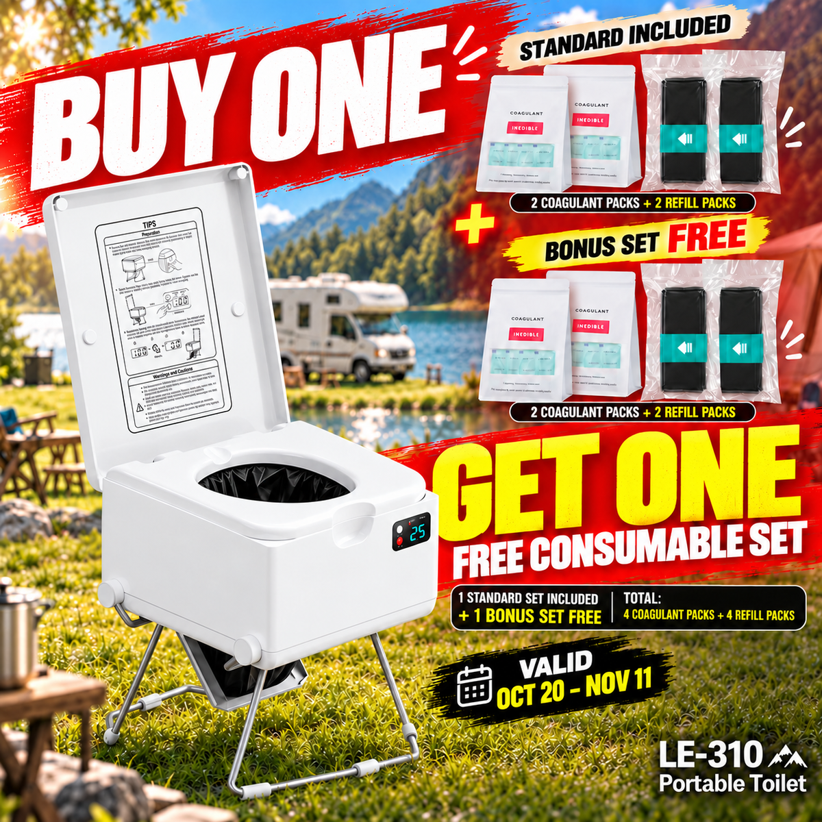 Modiwell EVO LE-310 Portable Dry Flush Toilet with LooSeal Waterless Sealing