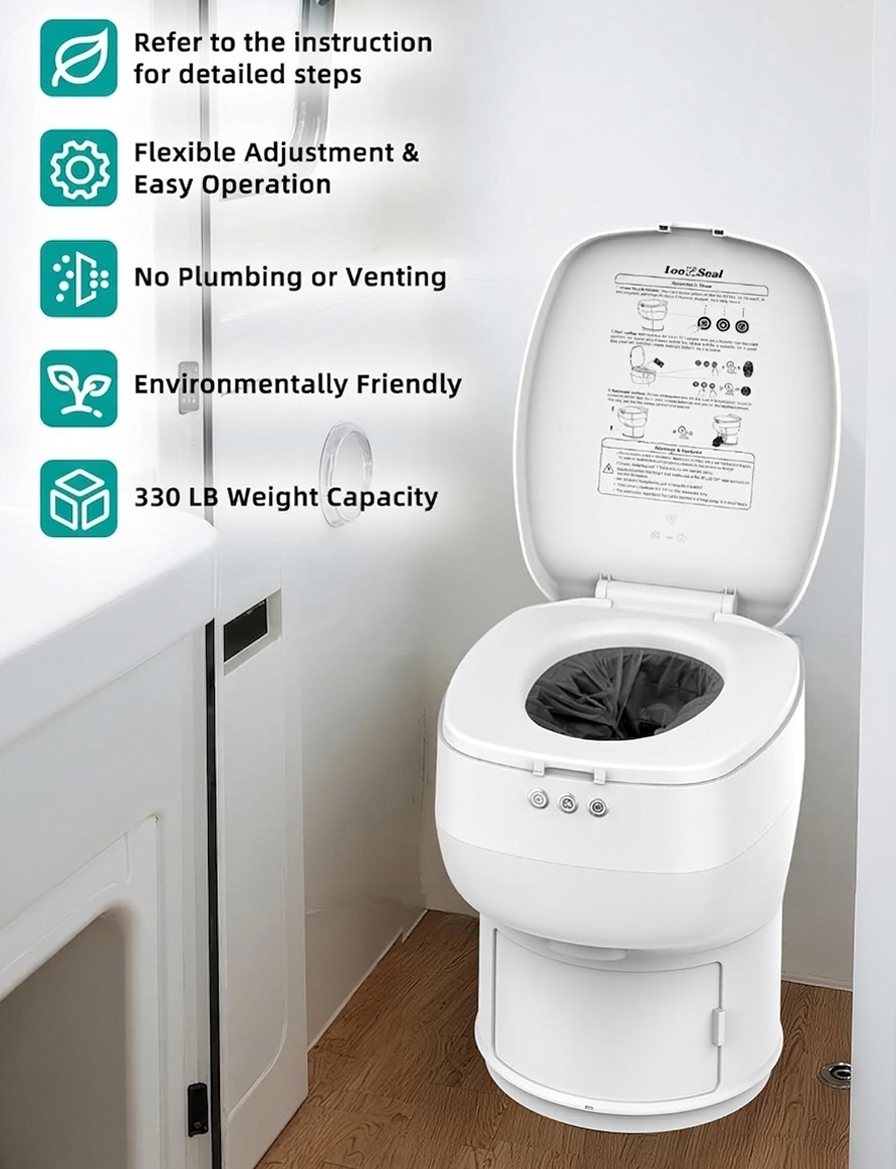 Modiwell Elite R1808 Fixed RV Dry Flush Toilet with LooSeal Waterless Sealing