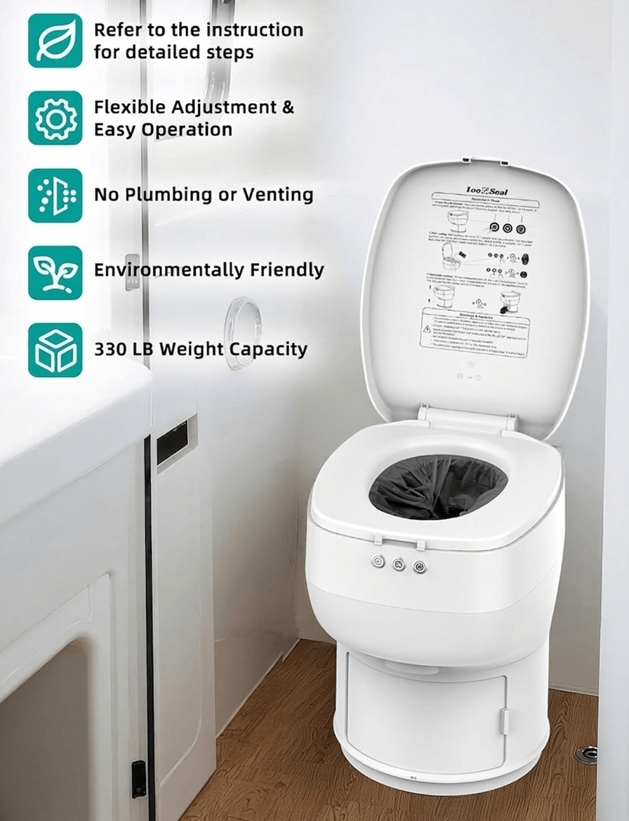 Modiwell Elite R1808 Fixed RV Dry Flush Toilet with LooSeal Waterless Sealing