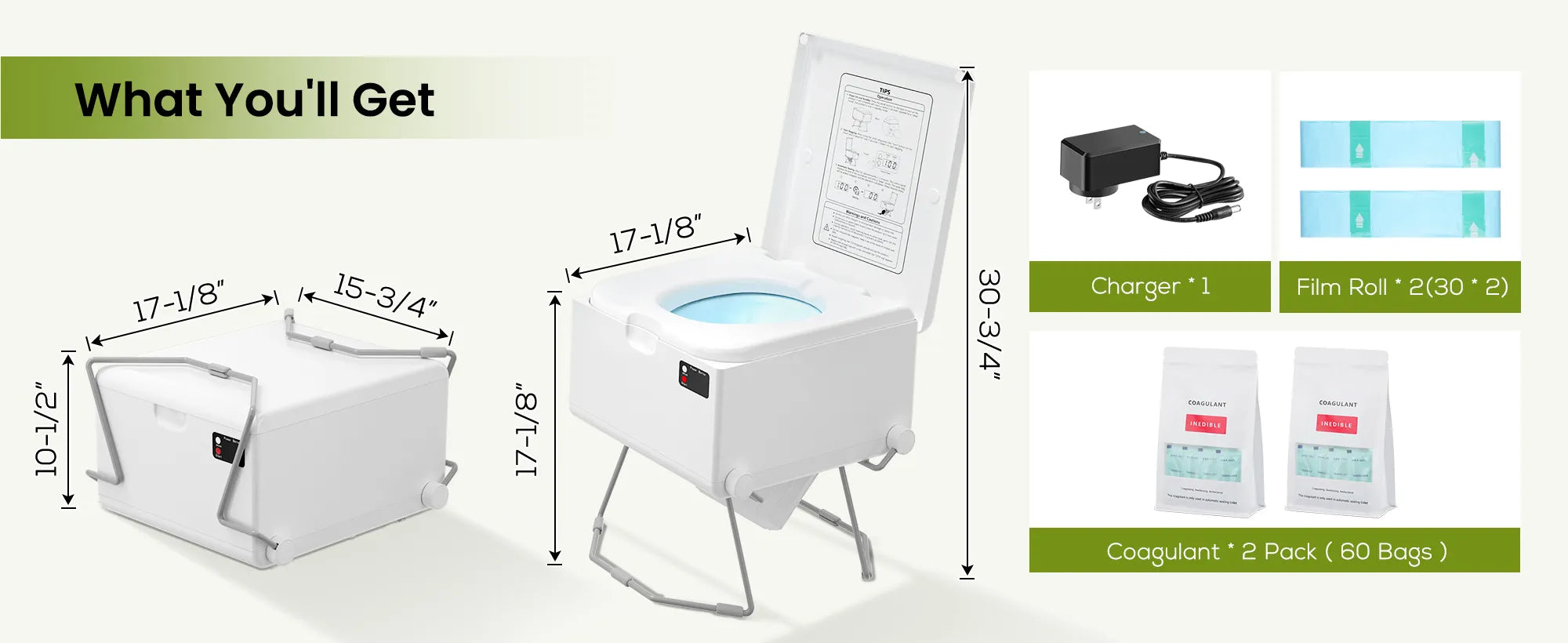 what you get from the modiwell portable toilet package
