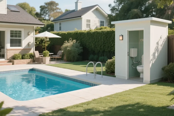 Outdoor swimming pool toilet