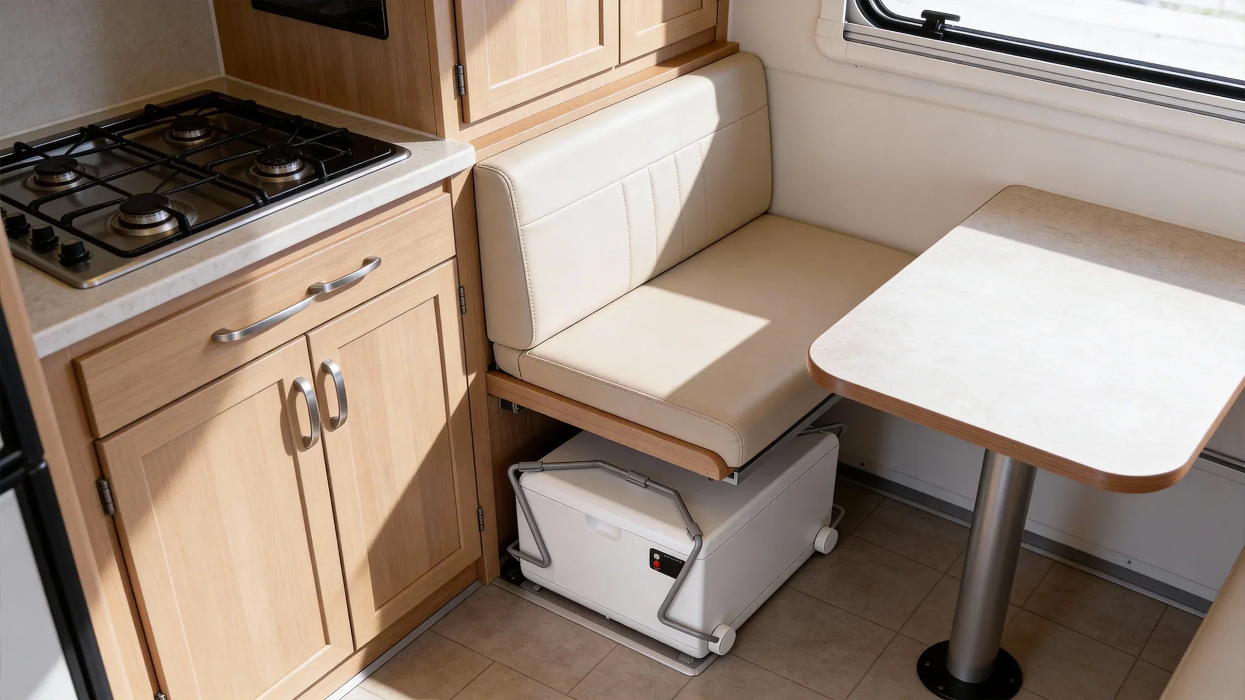 The Modiwell toilet can be folded up to save space.