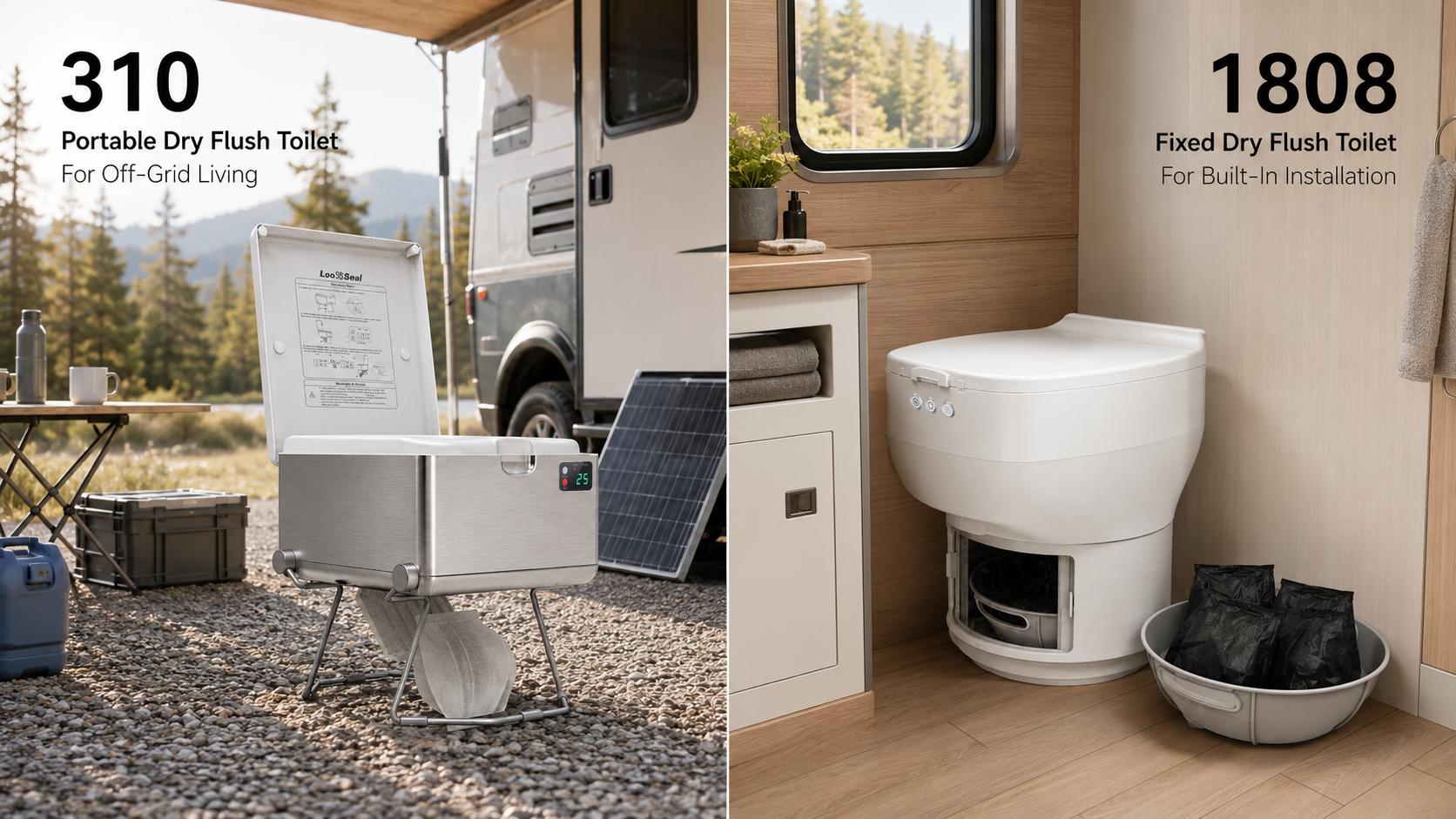 Modiwell EVO LE-310 and Elite R1808 dry flush toilet for off-grid cabin living