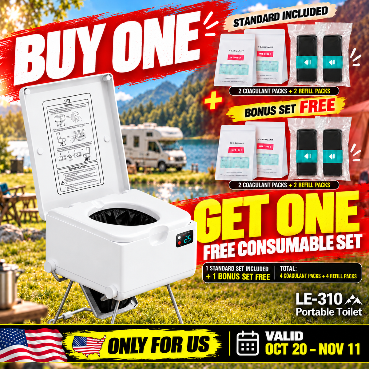 Modiwell EVO LE-310 Portable Dry Flush Toilet with LooSeal Waterless Sealing