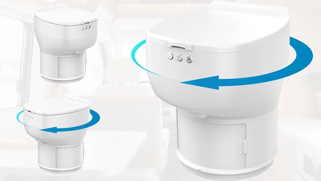 modiwell r1808 rv toilet 180 swivel tight layout corner fit