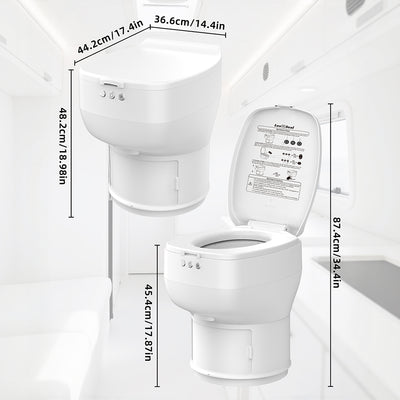 Dimensions of the Modiwell R1808 dry-flush RV toilet